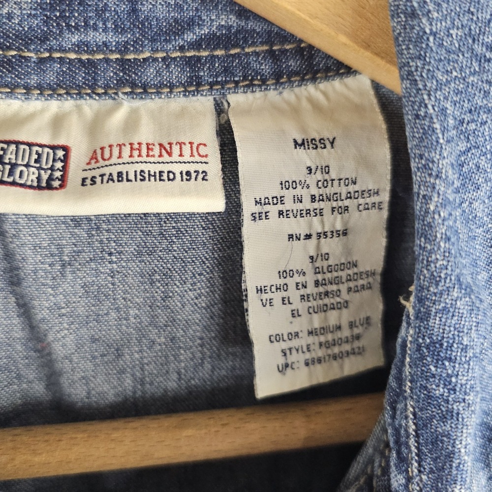 Vintage 90s Y2K Faded Glory Patchwork Flower Button Denim Skirt Boho Fringe Sz 3 - Picture 6 of 9